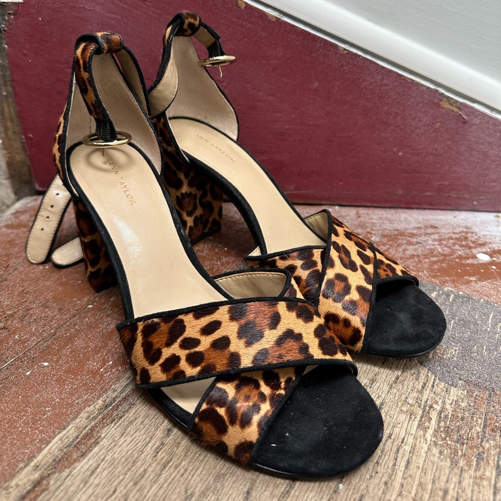 Ann Taylor Leopard Ankle Strap Heels